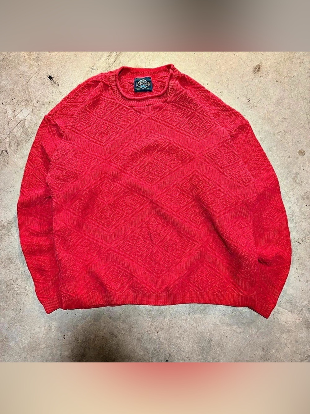 Vintage 90s Jantzen red sweater with diamond pattern